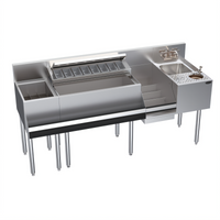 Krowne Zero-Step 68-Inch Underbar Beverage Workstation with Center Ice Bin, 10-Circuit Cold Plate, Dump Sink, and Speedrail