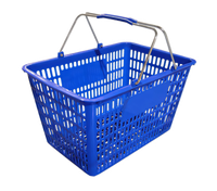Blue Plastic Shopping Hand Basket with Coated Steel Handles, 50 lb Capacity