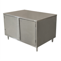 BK Resources 60 Inch x 36 Inch Stainless Steel Chef Table with Cabinet Base and Hinged Doors