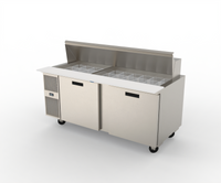 Two-Section Refrigerated Salad Prep Table, 72 Inch, 30-Pan Mega Top, Side-Mounted Self-Contained Refrigeration