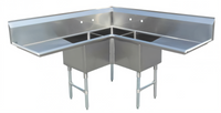 Corner 3-Compartment Pot Sink with Dual Drainboards and 18 x 18 x 14-Inch Bowls