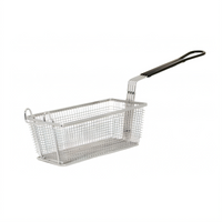 Rectangular Nickel-Plated Steel Fryer Basket with Hanging Hook and Heat-Resistant Black Handle