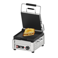 Single Countertop Panini Grill with 10 x 11 Inch Smooth Cast Iron Plates, 120V