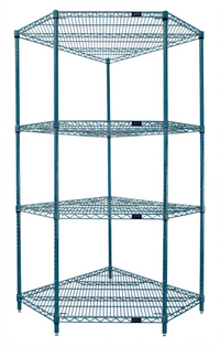 Quantum 36 x 18 Inch 5-Sided Wire Shelving Starter Kit with 4 Shelves, Green Epoxy Antimicrobial Finish