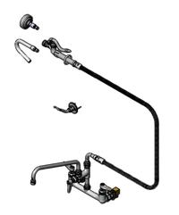 T&S Brass Wall-Mount Pre-Rinse Mixing Faucet and Spray Assembly with 12-Inch Swing Nozzle, 60-Inch Hose, and 8-Inch Adjustable Centers