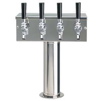 T Style 4-Faucet Countertop Glycol-Cooled Draft Beer Tower, Polished Stainless Steel