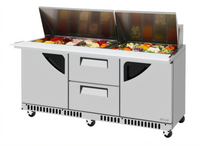 Turbo Air Super Deluxe Three-Section Front Breathing Sandwich/Salad Mega Top Prep Table with 2 Drawers and 2 Doors, 72-5/8 Inch
