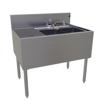 Glastender Stainless Steel Two-Compartment Underbar Sink with Left Drainboard, 36 Inch W x 24 Inch D
