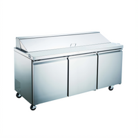 Omcan USA 70-Inch Three-Section Refrigerated Prep Table with 18 x 1/6 Pan Capacity and Rear-Mount Self-Contained Refrigeration