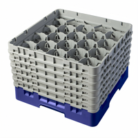 Cambro Camrack Full Size 20-Compartment Glass Rack with 6 Soft Gray Extenders, Navy Blue