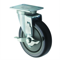 Universal 5-Inch Plate Caster Set with Brake, Polyurethane, 220 lb Capacity