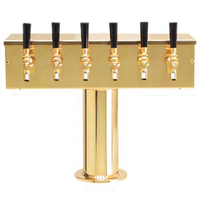 Micro Matic T-Style Countertop Air-Cooled Draft Beer Tower with 6 Brass Faucets, PVD Brass Finish