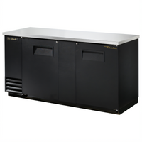 True Two-Section 2-Door Back Bar Cooler with Stainless Steel Top, Self-Contained Side-Mounted Refrigeration, 69-1/8 Inch Wide