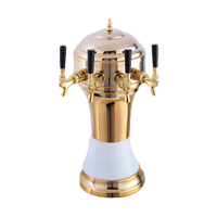 Perlick Roma 4-Faucet Countertop Glycol-Cooled Draft Beer Tower with Gold-Tone Brass Body and White Ceramic Skirt
