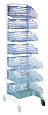 Quantum Mobile Single-Sided Partition Wall Add-On Unit with Baskets, White/Chrome Finish, 18 x 26 x 74 Inches