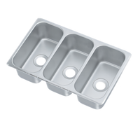 Vollrath Vending Cart Triple Bowl Self-Rimming Drop-In Sink, 304 Stainless Steel