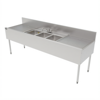 Top Shelf TSF84M3-DB Three-Compartment Underbar Sink Unit with Dual Drainboards and Backsplash, 84 Inch x 24 Inch