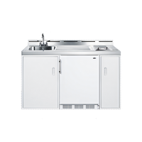 Summit Commercial 60-Inch White All-In-One Kitchenette with 2-Burner Electric Smoothtop, Sink, and 5.1 Cu. Ft. Refrigerator-Freezer