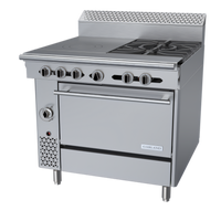 Garland Cuisine Series 36-Inch Heavy Duty Combination Top Gas Range with Standard Oven, 2 Open Burners and Front-Fired Hot Top