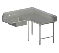 John Boos Pro-Bowl L-Shaped Corner Soiled Dishtable, 60 x 72 Inch, Right-to-Left, 20 x 20 x 8 Sink, 14-Gauge 304 Stainless Steel