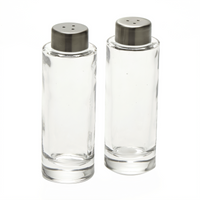 Vintage Round Glass Salt & Pepper Shaker Set with Stainless Steel Tops, 2 oz.