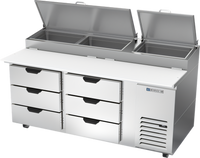 Beverage-Air DPD72HC-6 Two-Section Deli/Pizza Prep Table Refrigerator with 6 Drawers, 72-Inch Wide