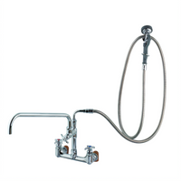 Big-Flo 8-Inch Wall Mount Pre-Rinse Mixing Faucet with 12-Inch Swing Nozzle and 104-Inch Hose