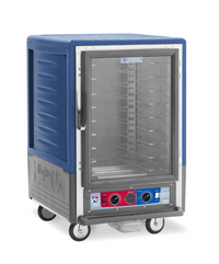 Metro C5 3 Series Mobile Half-Height Heated Holding and Proofing Cabinet with Clear Polycarbonate Door, Blue Insulation Armour, Low Wattage