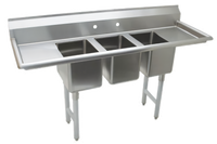 Advance Tabco 3-Compartment Convenience Store Sink with Dual Drainboards and Open Frame Base, 70-Inch, 304 Stainless Steel