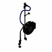 Open Epoxy-Coated Steel Retractable Hose Reel Assembly with Single-Temperature Wall-Mount Mixing Faucet, 3/8 Inch x 35 Foot Hose