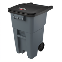 BRUTE 50-Gallon Gray Roll-Out Trash Container with Hinged Lid