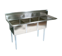 John Boos E-Series 3-Compartment Stainless Steel Sink with Right Drainboard, 74-1/2 Inch Wide