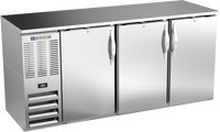 Beverage-Air Three-Section Shallow Depth Back Bar Refrigerator with Solid Doors, 72 Inch, 19.6 Cu. Ft.