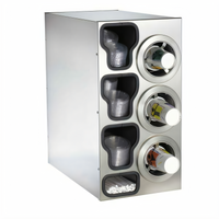 Dispense-Rite Adjustable Stainless Steel Cup Dispensing Cabinet with 3 Dispensers, Lid Chutes and Straw Organizer