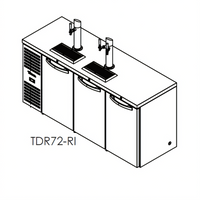 True Premier Bar 72-Inch Three-Section Refrigerated Draft Bar Cooler, Flat Top, Left-Side Refrigeration