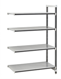 Cambro Camshelving Elements XTRA Stationary Solid Add-On Polymer Shelving Unit, 24 x 54 x 72 Inches, Speckled Gray