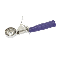 Winco 7/8 oz Size 40 Thumb Press Ice Cream Disher with Purple Plastic Handle