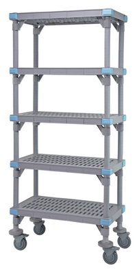 Millenia Mobile Polymer Shelving Starter Unit, 72W x 24D x 86H, 5 Shelves, Gray