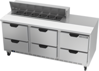 Beverage-Air Three-Section Sandwich Top Refrigerated Prep Table with 6 Drawers, 72-Inch, 12-Pan Capacity