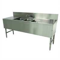 Advance Tabco Prestige 3-Compartment Underbar Sink Unit with Dual Drainboards and Deck-Mount Faucet, 60 Inch