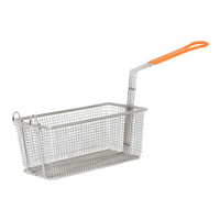 Rectangular Medium Mesh Fryer Basket with Hanging Hook and Orange Heat-Resistant Handle