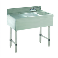 Advance Tabco Underbar Basics 48-Inch 2-Compartment Stainless Steel Bar Sink Unit with Left Drainboard and Deck-Mount Faucet