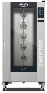 ChefTop MIND.Maps Plus BIG Gas Roll-In Combi Oven/Steam Oven with Included Trolley, Left-Hand Door, 20 Full-Size Sheet Pan Capacity, 208-240V