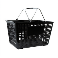Black Plastic Shopping Hand Basket with Coated Steel Handles, 50 lb Capacity