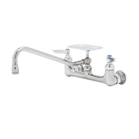T&S Brass 8-Inch Wall-Mounted Double Pantry Mixing Faucet with Swing Nozzle and Soap Dish
