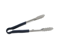 Admiral Craft 12-Inch One-Piece Heavy-Duty Stainless Steel Scalloped Edge Utility Tongs with Blue Poly-Coated Handle