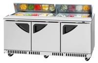 Turbo Air Super Deluxe 72-5/8-Inch Front Breathing 3-Section Sandwich/Salad Prep Table Refrigerator