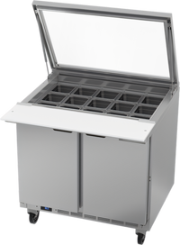 Beverage-Air Mega Top Two-Section Refrigerated Prep Table with See-Thru Lids, 36-Inch Wide, 15-Pan Capacity