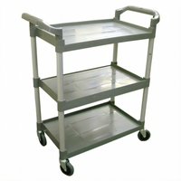 Gray 3-Shelf Plastic Bussing Cart with 2 Handles and Locking Swivel Casters
