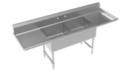 Krowne Royal Series 2-Compartment Commercial Sink with Left and Right Drainboards, 96-Inch Wide, 18-Gauge 304 Stainless Steel
